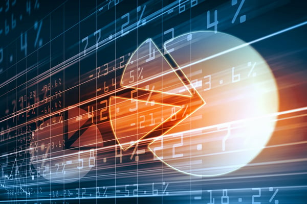 Business graph with arrow showing profits and gains